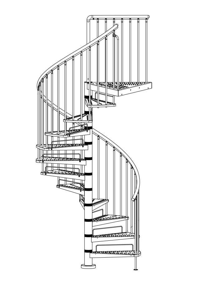 Riser bars for outdoor spiral staircases