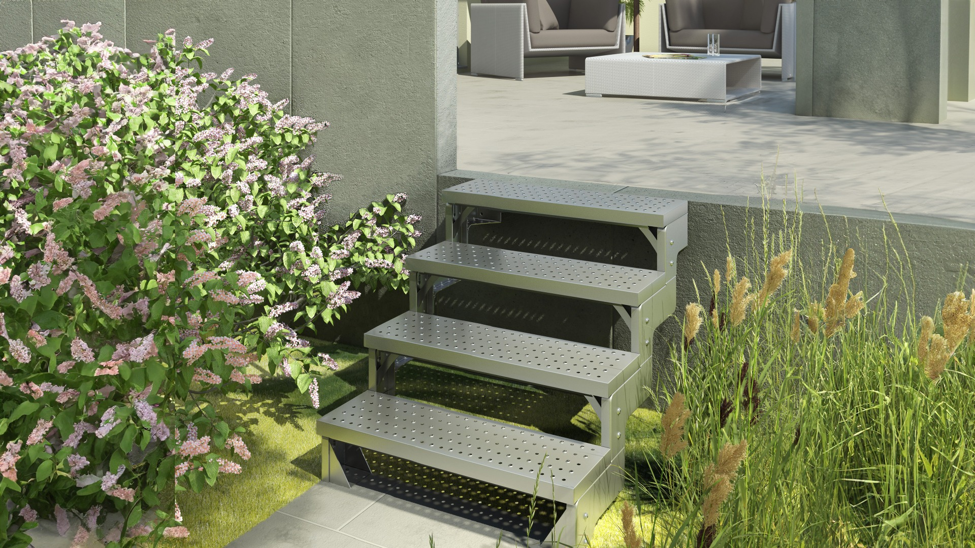 Outdoor Staircase Gardentop Metal perforated treads 